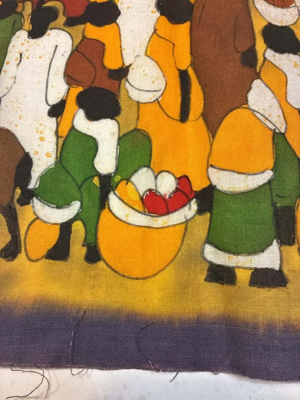 Lot of 2 African Market Scene Wax Batik Textile Wall Hanging Panel
